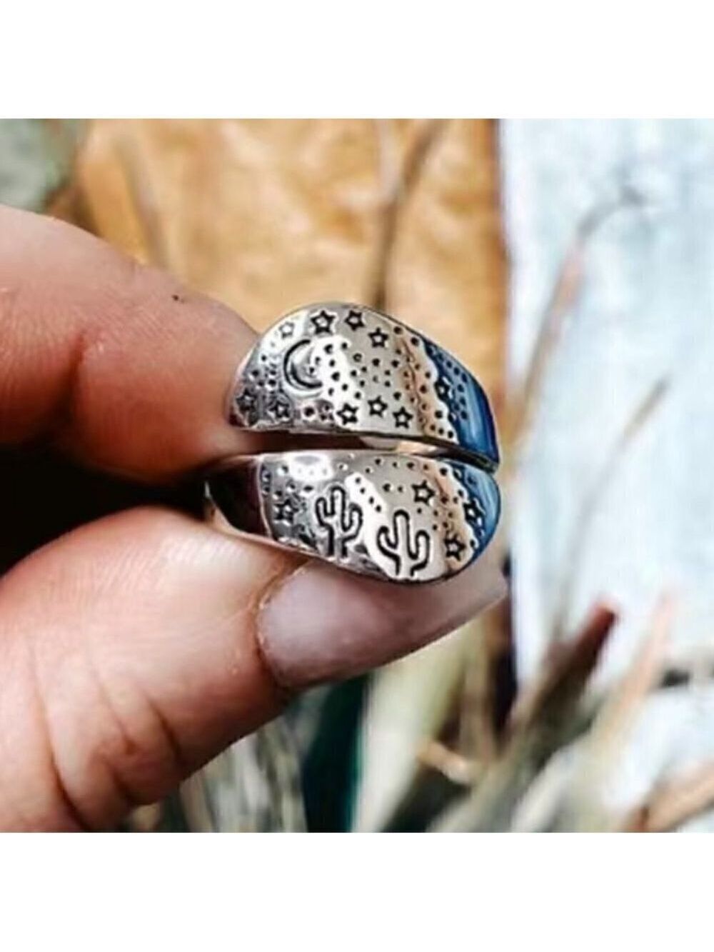 Boho Desert Cactus Moon Stars Spoon Ring #770